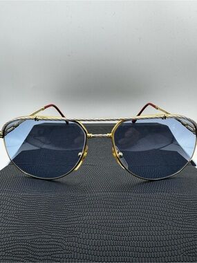 Porta Romana Gold Frame Blue Lens Aviator Sunglasses